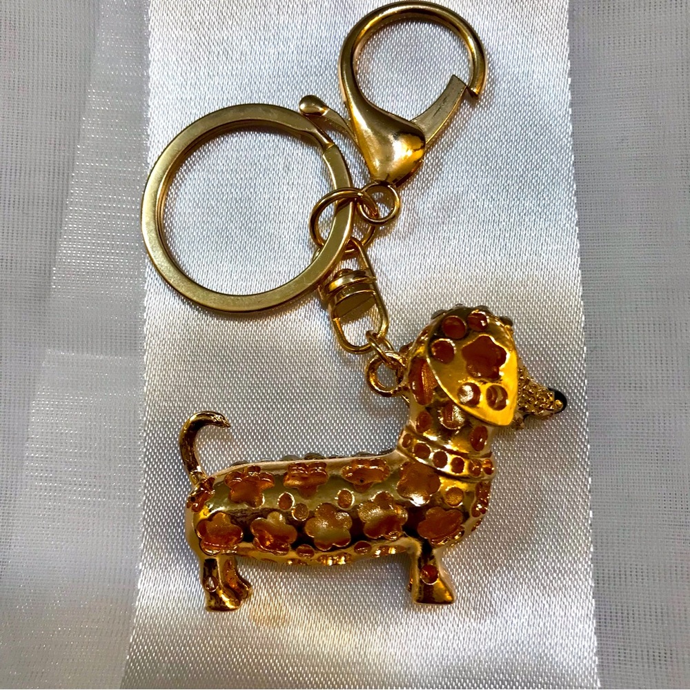 NWOT Gold w-SIlver Rhinestones Dachshund Dog Purse Charm! - Picture 3 of 8